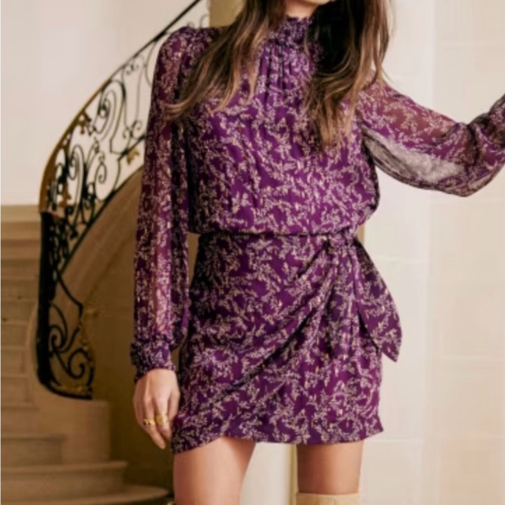 Sezane Long Sleeve Purple Floral Dress